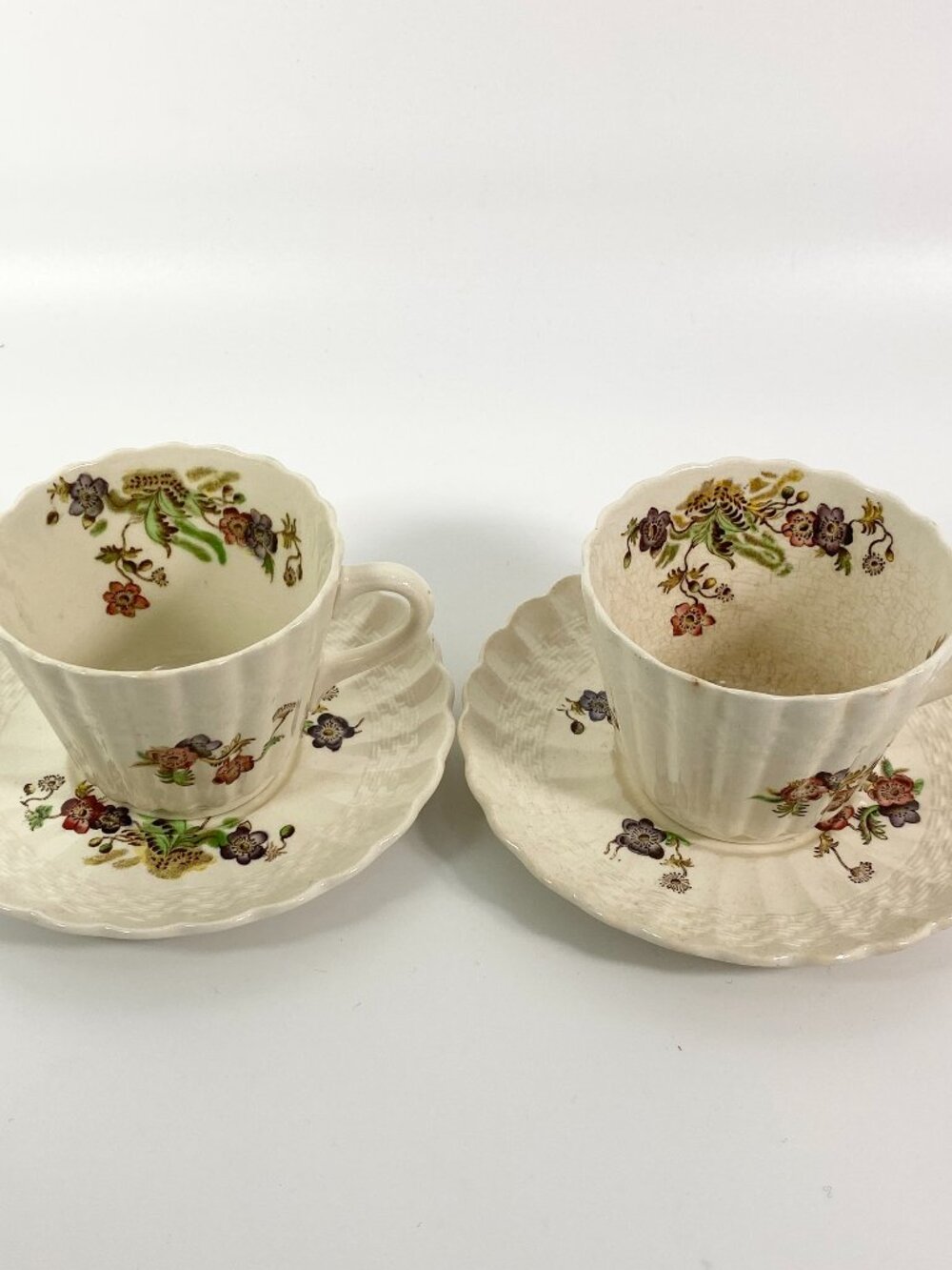 Copeland Spode Espresso Cups & Saucer Wicker Lane Basket Weave England-Set of 2
